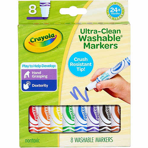 Crayola Crush Resistant Washable Toddler Markers Bold Marker Point - Washable - Multi Ink - 8 / Pack (811548)