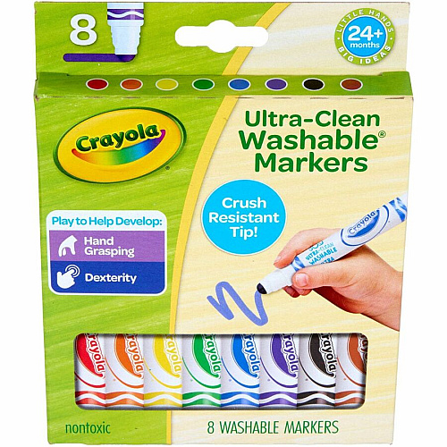 Crayola Crush Resistant Washable Toddler Markers Bold Marker Point - Washable - Multi Ink - 8 / Pack (811548)