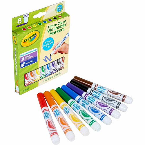 Crayola Crush Resistant Washable Toddler Markers Bold Marker Point - Washable - Multi Ink - 8 / Pack (811548)