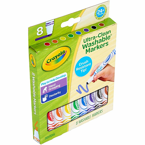 Crayola Crush Resistant Washable Toddler Markers Bold Marker Point - Washable - Multi Ink - 8 / Pack (811548)