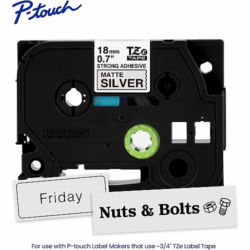Brother P-touch Extra-Strength TZe Tape Cartridge x 45/64" Width - Tape - Matte - Matte Silver - Water Resistant - Laminated - Customizable, Long Lasting, Strong, Durable, Abrasion Resistant, Chemical Resistant, Fade Resistant, Sunlight Resista (TZES941G)