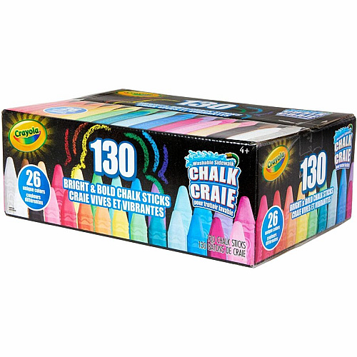 Crayola Washable Sidewalk Chalk Assorted - For Sidewalk, Driveway - Washable, Anti-Roll Shape, Non-toxic - 130 / Pack (510817)