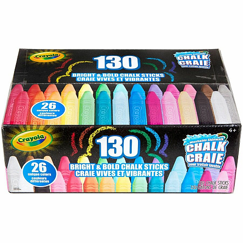 Crayola Washable Sidewalk Chalk Assorted - For Sidewalk, Driveway - Washable, Anti-Roll Shape, Non-toxic - 130 / Pack (510817)
