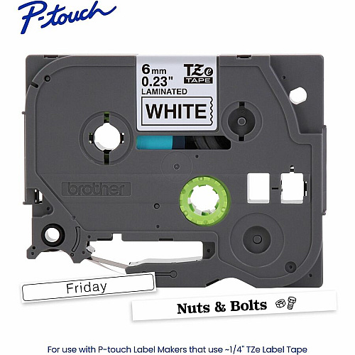 Brother P-touch TZe Laminated Label Tape x 15/64" Width - Tape - White - Water Resistant - Laminated - Temperature Resistant, Long Lasting, Customizable, Peeling Resistant, Fade Resistant, Easy to Read - 26.20 ft Roll Length - 1 Each (TZE211G)