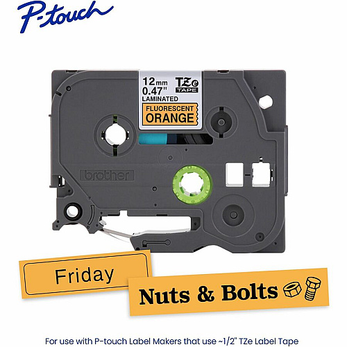 Brother P-touch TZe Label Tape x 15/32" Width - Tape - Fluorescent Orange - Water Resistant - Laminated - 16.40 ft Roll Length - 1 Each (TZEB31G)