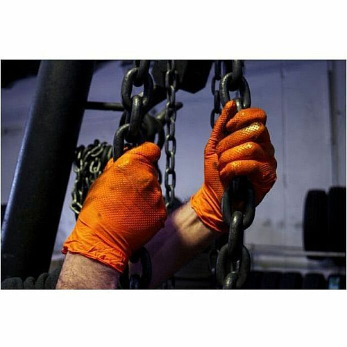 GloveWorks by AMMEX Gloveworks Industrial RDT Powder-Free Nitrile Gloves 8 mil Thickness x 9.45" Glove Length - Chemical Protection - Polymer Coating - Small Size - For Right/Left Hand - Raised Diamond Texture - Nitrile - Orange - Touchscreen  (GWON42100)