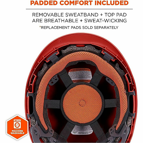 Ergodyne Skullerz 8976 Type 2 Safety Helmet Impact, Visibility, Head, Overhead Falling Objects, Eye Protection - Expanded Polystyrene Foam (EPS) - Red - LED Light, Built-in LED, Chin Strap, Lightweight, Comfortable, Sweatband, Breathable, Anti-odo (60283)