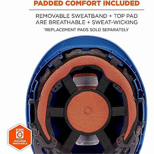 Ergodyne Skullerz 8977 Type 2 Safety Helmet Head, Impact, Rain, Heat Protection - Expanded Polystyrene Foam (EPS) - Blue - Vented, Anti-odor, Chin Strap, Non-conductive, Ratchet, Adjustable Ratchet, Adjustment Knob, LED Light, Built-in LED, Rechar (60289)