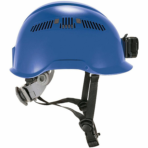 Ergodyne Skullerz 8977 Type 2 Safety Helmet Head, Impact, Rain, Heat Protection - Expanded Polystyrene Foam (EPS) - Blue - Vented, Anti-odor, Chin Strap, Non-conductive, Ratchet, Adjustable Ratchet, Adjustment Knob, LED Light, Built-in LED, Rechar (60289)