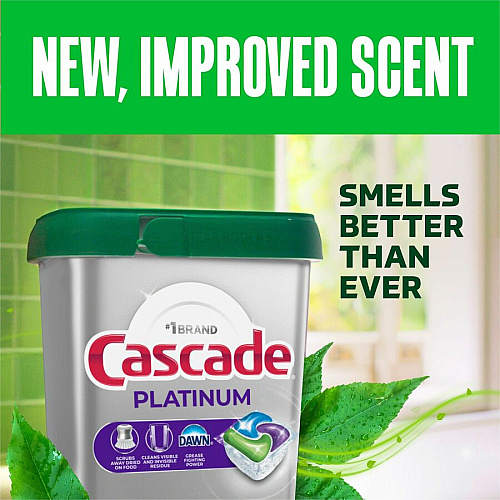 Cascade Platinum ActionPacs For Glassware, Dish, Dishwasher - Pod - Recommended For: Residue Remover, Dried-on Food Remover, Grease Remover - Enzyme Activated, Kosher - Silver - 59 - 1 Each (15681)