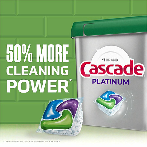Cascade Platinum ActionPacs For Glassware, Dish, Dishwasher - Pod - Recommended For: Residue Remover, Dried-on Food Remover, Grease Remover - Enzyme Activated, Kosher - Silver - 59 - 1 Each (15681)