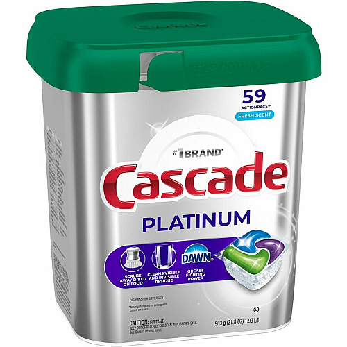 Cascade Platinum ActionPacs For Glassware, Dish, Dishwasher - Pod - Recommended For: Residue Remover, Dried-on Food Remover, Grease Remover - Enzyme Activated, Kosher - Silver - 59 - 1 Each (15681)