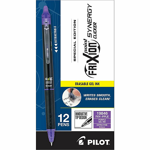 FriXion Synergy Clicker Erasable Gel Pen 0.5 mm Extra Fine Pen Point - Refillable - Retractable - Erasable - Purple Ink - Thermosensitive Gel Ink - Document - 1 Dozen (19846)