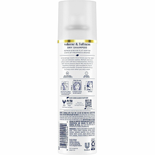 Dove Volume & Fullness Advanced Dry Shampoo For Dry Hair - 7.3 fl oz (215.9 mL) - Hair - White - Residue-free - 1 Each (45986)