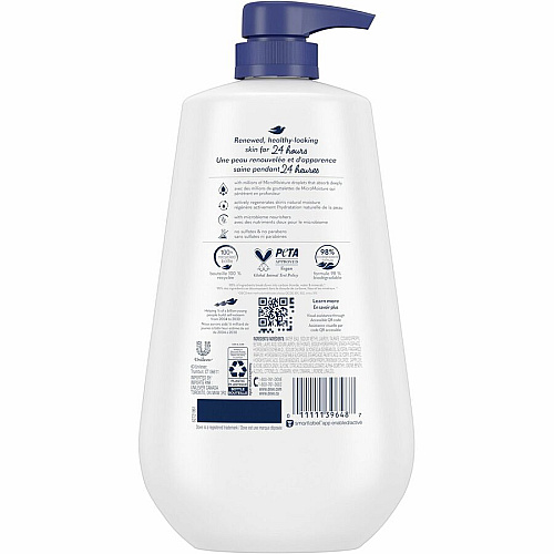 Dove Deep Moisture Body Wash 30.60 fl oz - Pump Bottle Dispenser - Body, Skin - Moisturizing - White - Unscented - 1 Each (39648)