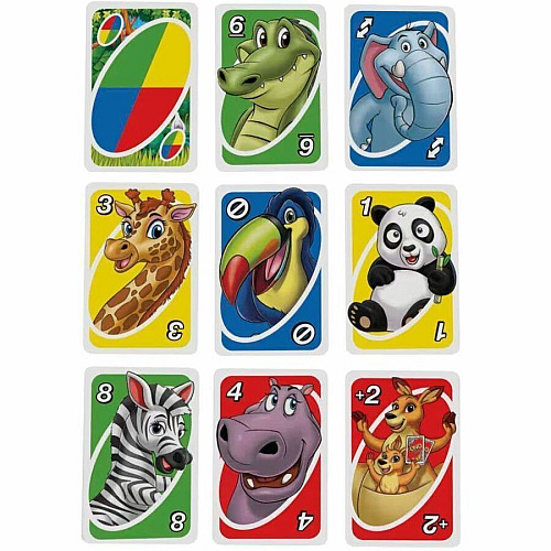 UNO Junior Card Game For Kids With Simple Rules & Animal Matching For 2-4 Player (GKF04)