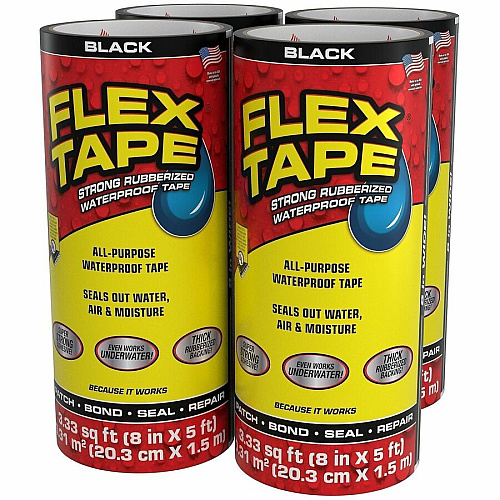 FLEX SEAL Repair Tape 5 ft Length x 8" Width - Black - Rubber Backing - Water Proof, UV Resistant, Temperature Resistant, Weather Resistant, Moisture Resistant - For Repair, Sealing, Home, Roofing, General Purpose, Bathroom, Project, Multi S (TFSBLKR0805)
