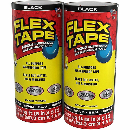 FLEX SEAL Repair Tape 5 ft Length x 8" Width - Black - Rubber Backing - Water Proof, UV Resistant, Temperature Resistant, Weather Resistant, Moisture Resistant - For Repair, Sealing, Home, Roofing, General Purpose, Bathroom, Project, Multi S (TFSBLKR0805)