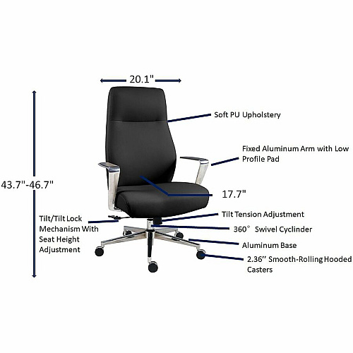 Lorell Fuerte Executive/Conference High-Back Chair with Polished Aluminum Arms (63305)