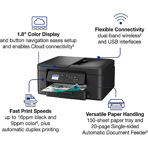 Brother Work Smart MFC-J1360DW Wired & Wireless Inkjet Multifunction Printer - Color - Black