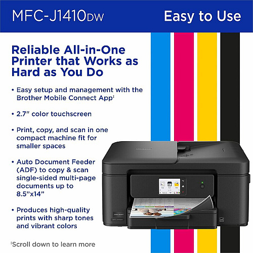 Brother Work Smart MFC-J1410DW Wired & Wireless Inkjet Multifunction Printer - Color - Black