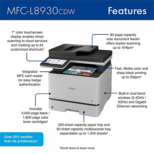 Brother MFC-L8930CDW Wired & Wireless Laser Multifunction Printer - Color - Black, White