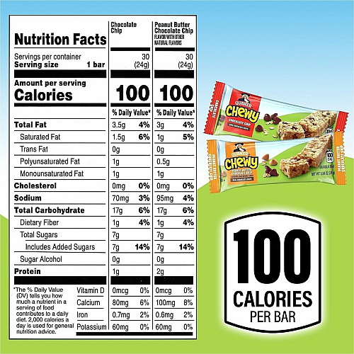 Quaker Chewy Granola Bars Individually Wrapped, Trans Fat Free - Peanut Butter, Chocolate Chip, Dark Chocolate Chunk - 0.84 oz - 60/Bag - 1 Carton (22000434)