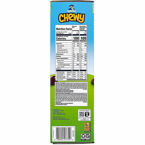 Quaker Chewy Granola Bars Individually Wrapped, Trans Fat Free - Peanut Butter, Chocolate Chip, Dark Chocolate Chunk - 0.84 oz - 60/Bag - 1 Carton (22000434)