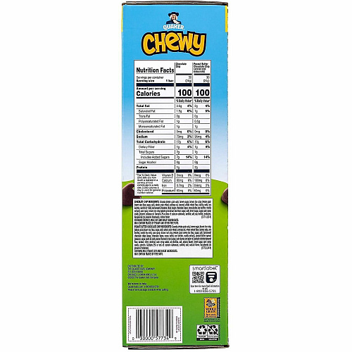 Quaker Chewy Granola Bars Individually Wrapped, Trans Fat Free - Peanut Butter, Chocolate Chip, Dark Chocolate Chunk - 0.84 oz - 60/Bag - 1 Carton (22000434)