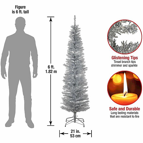 National Tree Company National Tree Tinsel Christmas Tree - Silver Christmas Theme - Vertical - 1 Each (729083892172)