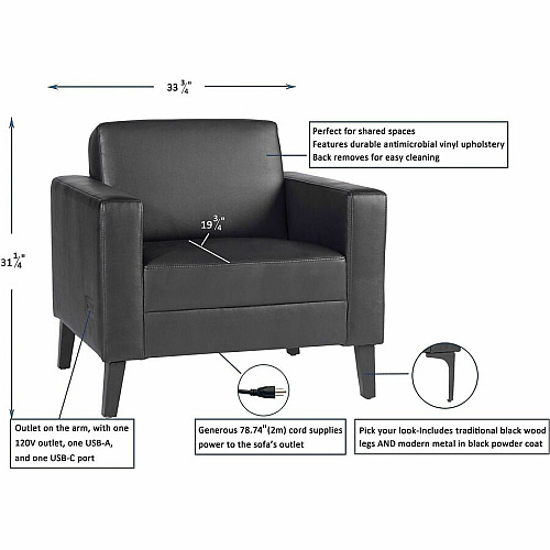 Lorell Clarke Series Club Chair with Antimicrobial Upholstery and Power (86952)