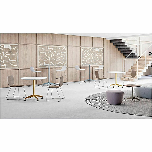 SpecialT Special-T ZIA Series Hospitality Tables Collection Round Top - Powder Coated X-shaped Base - Mid-Century Modern Style x 42" Table Top Diameter - 29" Height - Hospitality, Office - Assembly Required - Walnut - High Pressure Laminate  (ZIAH42MSWA6)