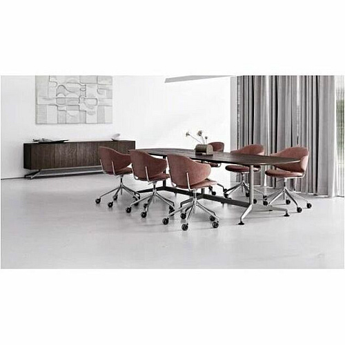 SpecialT Special-T ZIA Series Conference Tables Collection Elipse Top - Powder Coated Double Column Base x 10 ft Table Top Width x 48" Table Top Depth - 29" Height - Conference Room, Meeting - Assembly Required - Ebony Recon - High Pressure  (ZCON59MSER2)