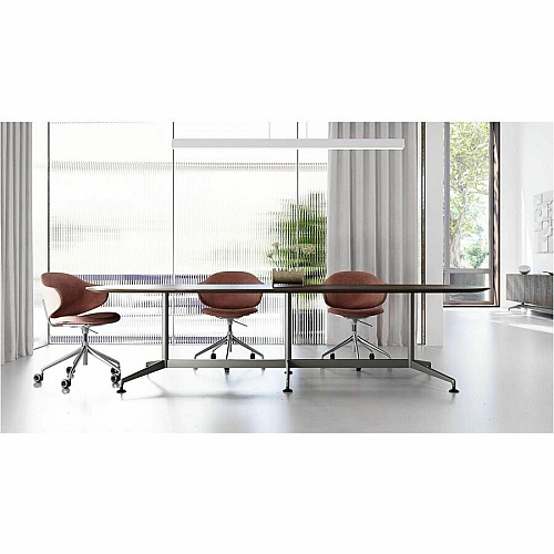 SpecialT Special-T ZIA Series Conference Tables Collection Rectangle Top - Powder Coated Double Column Base x 12 ft Table Top Width x 48" Table Top Depth - 29" Height - Conference Room, Meeting - Assembly Required - Kensington Maple - High P (ZCON61MSKM2)