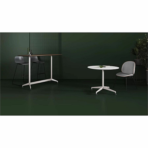 SpecialT Special-T ZIA Series Hospitality Tables Collection Round Top - Powder Coated X-shaped Base - Mid-Century Modern Style x 42" Table Top Diameter - 29" Height - Hospitality, Office - Assembly Required - Walnut - High Pressure Laminate  (ZIAH02MSWA8)
