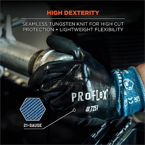 Ergodyne ProFlex 7251 Fully Coated Nitrile Cut-Resistant Gloves Abrasion, Cut, Oil Protection - Nitrile Coating - 11 Size Number - XXL Size - Unisex - Nylon, Spandex - Black - Touchscreen Capable - Non-slip Grip, Water Resistant, Cut Resistant, Ab (10446)