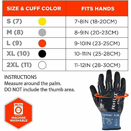 Ergodyne ProFlex 7251 Fully Coated Nitrile Cut-Resistant Gloves Abrasion, Cut, Oil Protection - Nitrile Coating - 10 Size Number - X-Large Size - Unisex - Nylon, Spandex - Black - Touchscreen Capable - Non-slip Grip, Water Resistant, Cut Resistant (10445)