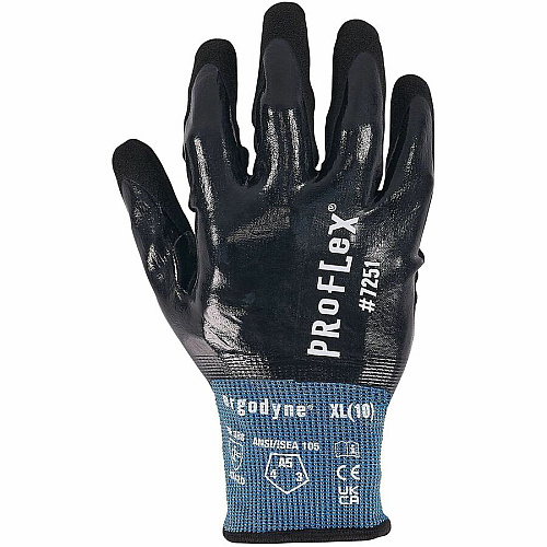 Ergodyne ProFlex 7251 Fully Coated Nitrile Cut-Resistant Gloves Abrasion, Cut, Oil Protection - Nitrile Coating - 8 Size Number - Medium Size - Nylon, Spandex - Black - Touchscreen Capable - Non-slip Grip, Water Resistant, Cut Resistant, Abrasion  (10443)