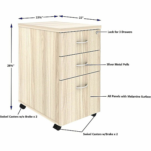 Lorell Essentials 3-Drawer Mobile Pedestal (66328)
