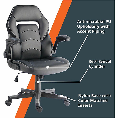 NuSparc SpawnSafe Antimicrobial Gaming Chairs Polyurethane, Nylon - Black, Gray - 1 Each (FCH202VUGY)