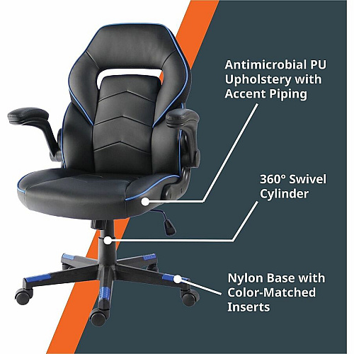 NuSparc SpawnSafe Antimicrobial Gaming Chairs Polyurethane, Nylon - Black, Blue - 1 Each (FCH202VUBE)