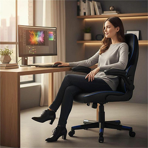 NuSparc SpawnSafe Antimicrobial Gaming Chairs Polyurethane, Nylon - Black, Blue - 1 Each (FCH202VUBE)