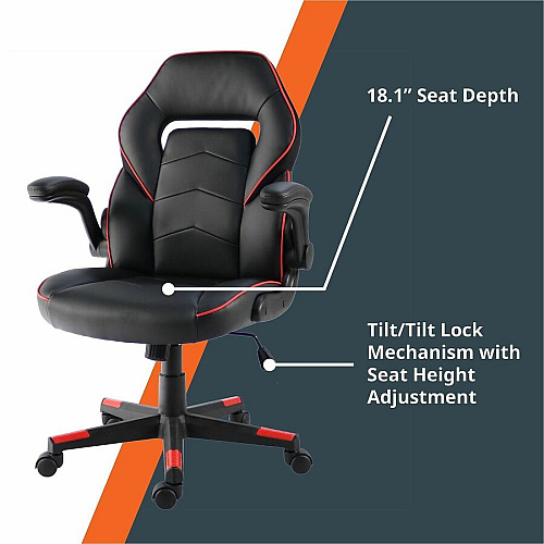 NuSparc SpawnSafe Antimicrobial Gaming Chairs Polyurethane, Nylon - Black, Red - 1 Each (FCH202VURD)