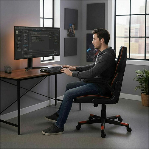 NuSparc SpawnSafe Antimicrobial Gaming Chairs Polyurethane, Nylon - Black, Red - 1 Each (FCH202VURD)