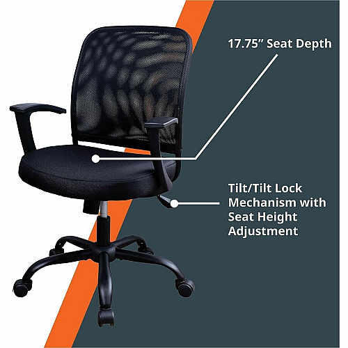 NuSparc Soho Mesh-Back Task Chair with Fixed Arms Fabric Seat Material - Mesh Back Material - Metal Frame Material - Black - Armrest - 1 Each (FCH302MFFBK)