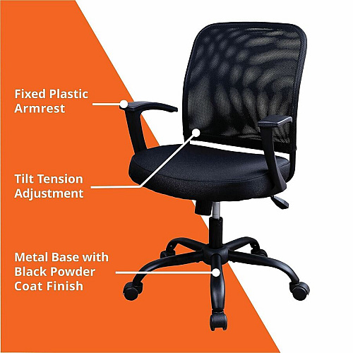 NuSparc Soho Mesh-Back Task Chair with Fixed Arms Fabric Seat Material - Mesh Back Material - Metal Frame Material - Black - Armrest - 1 Each (FCH302MFFBK)