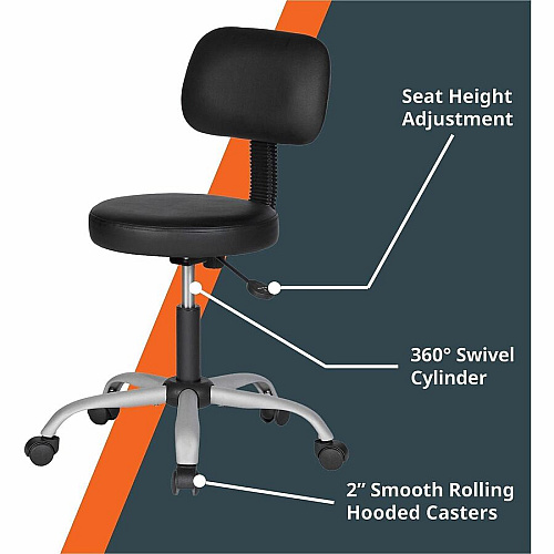 NuSparc Anti-Microbial PVC Stool with Seat Back Black - Polyvinyl Chloride (PVC) - 1 Each (FCH204VNBK)