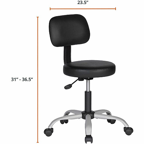 NuSparc Anti-Microbial PVC Stool with Seat Back Black - Polyvinyl Chloride (PVC) - 1 Each (FCH204VNBK)