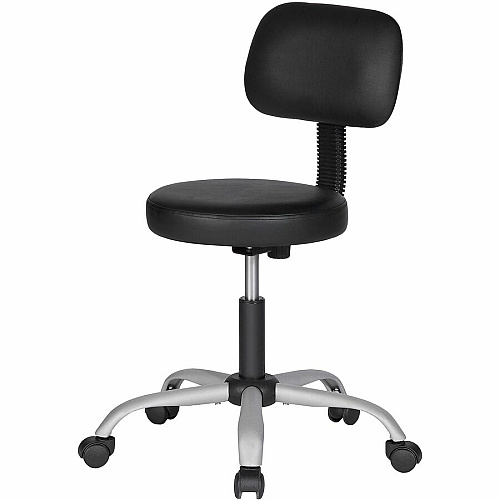 NuSparc Anti-Microbial PVC Stool with Seat Back Black - Polyvinyl Chloride (PVC) - 1 Each (FCH204VNBK)