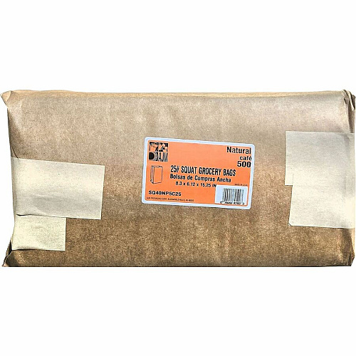 AJM #25 Squat Kraft Paper Grocery Bags (SQ40NP5C25ES)